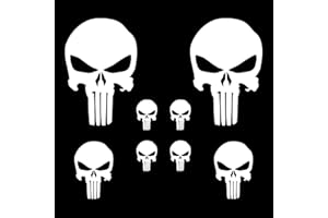 Autodomy Autocollants Tête de Mort Crâne Fondu 8 Unités | Stickers Punisher pour la Voiture ou la Moto | Autocollant Punisher (Blanc)