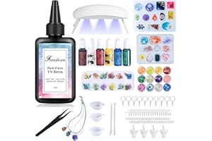 FRENSHION Kit resina UV con luce, 178 pezzi Kit per la creazione di gioielli in resina con 100 g di resina UV a polimerizzazione rapida, pigmento colorato, accessori in resina, kit di base in resina UV