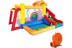 Ballsea Bouncy Castle, Inflatable Bounce Castle House with Slide, Inflatable Slide with Air Blower for Kids Indoor Outdoor