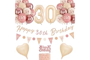 NEUFOOD 30th Birthday Decorations for Women, Retro Blush Pink Balloons, 30th Birthday Banner, Unique Triangle Flag Banner, 30th Birthday Balloons, Rose Gold White Sand Nude Balloon Set