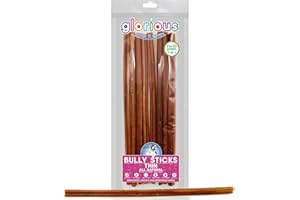 GLORIOUS TREATS AND CHEWS Premium Bully Sticks for Dogs 30 cm - Natural Beef Pizzle Sticks for Puppies to Medium Dogs, Dental Dog Chew Treats for Healthy Teeth and Gums, Fully Digestible, Gluten-Free (Thin, 8 ct)