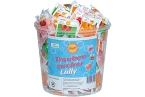 ‎FRIGEO AHOJ-BRAUSE Frigeo Ahoj-Brause Traubenzucker-Lolly in drei Geschmacksrichtungen: Erdbeer Tropic und Kirsch 100 Stück im Eimer (750 g) | 100 Stück (1er Pack)