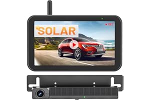 Husgw Caméra de Recul sans Fil Solaire, 5" Moniteur Camera Solaire Kit 1080P HD, Caméra de Recul IR Vision Nocturne, IP66 Imperméable, pour Fourgon/Camion Car/RV/SUV/Remorque