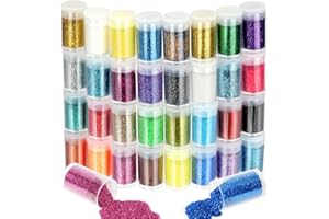 URAQT Cosmetic Makeup Glitter, 32Pcs Craft Glitter Fine Pearlescent Epoxy Resin Pigment Powder for Face Body Eye Cheek Hair Nail Art Loose DIY Art