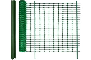 Signstek Begrenzungszaun, 100 cm hoch, 30m lang, 25×115cm hoch Pfähle, 100×Kabelbindern, mobiler Zaun Hundezaun Hühnerzaun Gartenzaun für Garten, Haus, Hof