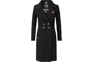 Navahoo Damen Wollmantel Langer Trenchcoat mit Reverskragen Wooly XS-3XL