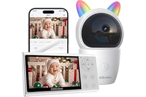 CZEview 2K Babyphone Caméra Bébé, Moniteur Vidéo 4,3", PTZ 360°, Vidéo Caméra Surveillance Bébé, Audio Bidirectionnel, Vision Nocturne, Berceuses, Détection AI & Alertes Intelligentes
