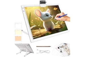 TSOCOS Bloc lumineux A3 pour peinture diamant – Boîte lumineuse rechargeable avec support, 3 couleurs à intensité variable en continu à 6 niveaux de luminosité, alimentation par piles pour désherbage en