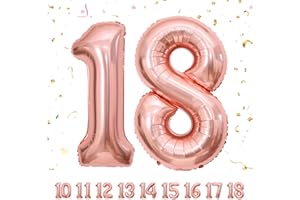 MACLUNAR Ballons Anniversaire 18 Or Rose - 100cm - Ballon Chiffre 18 Numéro 18 - Happy Birthday Decoration Ballons Fête d'anniversaire Ans Vole Grâce à l'Hèlium 18