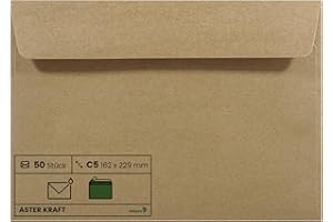 Netuno 50x busta in carta kraft formato C5 162 x 229 mm 100g Aster Kraft busta da lettera grande a5 con strip busta lettere elegante busta per lettere marrone carta riciclata busta colorata vintage