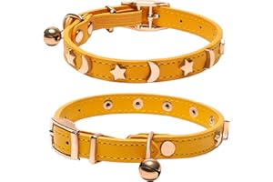 DAIHAQIKO Collare in pelle per gatti maschio e femmina con campanello e cintura elastica di sicurezza Collare a stella e luna per gatti piccoli e grandi