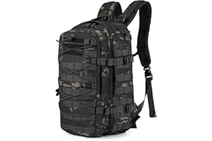 Explokit Tactical Backpack Military Rucksack 25L Molle Army Assault Pack Go Bag Water-repellent for School Travelling Hiking Hunting Camping Trekking (#02-Camo Black)