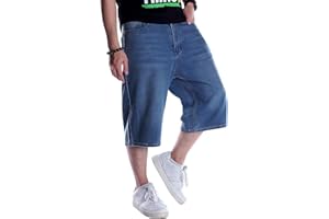LuminBlaze Baggy Short Jean Homme Coupe Ample Vintage Pantalon Large Jorts Streetwear Y2K Hip Hop Shorts en Denim Longs Décontractés