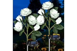 HELESIN Lampy solarne do użytku na zewnątrz, do ogrodu, klasa ochrony IP65, wodoodporne, solarne kwiaty, na zewnątrz, odporne na warunki atmosferyczne, 5 płatków kwiatów, dekoracja solarna do ogrodu