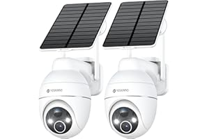 YESKANO 2K Camera Surveillance WiFi Exterieure sans Fil, Panneau Solaire 360° PTZ Caméra Exterieur sans Fil Solaire Batterie 2,4 GHz, Vision Nocturne Couleur, Détection PIR, Audio Bidirectionnel -2Pcs