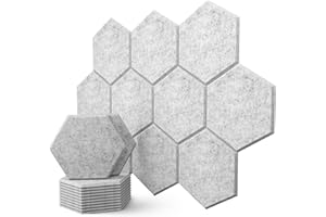KUCHOOW Acoustic Panels, 12" X 14" X 0.4", 12 Pcs High Density Hexagonal Sound Absorbing Panels, Sound Proofing Panels for Home Decoration and Wall Protection, Studio, Classroom, Gym and Office