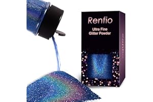 Renfio Poudre de paillettes holographiques ultra fines en résine métallique de 60 g, flocons d'époxy, paillettes de 0,2 mm, pour gobelets, slime, paillettes époxy de 0,2 mm, pour gobelets, slime, bleu