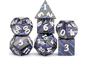 Dice Set D&D,DNDND Metallic Stripes Dice with Gift Case for Dungeons and Dragons DND (Nickel-Plated with Blue Stripes)