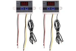 AITRIP 2PCS XH-W3001 Thermostat Digitales LED-Temperaturreglermodul mit Temperaturanzeige Einstellbar, Thermostatschalter Wasserdichter Temperaturfühler NTC DC 24V