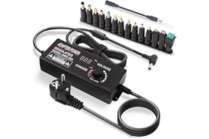 Lamptobe 5A 120W Fuente de alimentación Ajustable con indicador LED de Voltaje, conversor de AC 100V-240V a DC 3V-24V con 14 adaptadores, Fuente de alimentación Universal