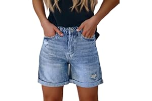shownicer Short en Jean Femme Taille Haute Été Denim Short Vintage Jean Casual Baggy Pantalon Court Bermuda