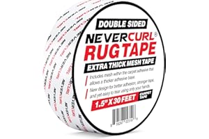 IPRIMIO NeverCurl Double Sided Extra Thick Rug Tape with Mesh Fabric - Heavy Duty Carpet Gripper, Underlay, Laminate Flooring, Vinyl Adhesive - Heavy Duty, Anti-Slip, Easy to Apply Carpet Tape - 30ft x 1.5"