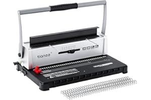 ‎TIANSE TIANSE Bindemaschine, Drahtbinder-Maschine 34 – quadratische Löcher zum Stanzen von 120 Blatt, binden Sie 12 Blatt Book Maker mit 100 Stück 3/8 Zoll Drahtbinderingen für Briefgröße, A4, A5 oder