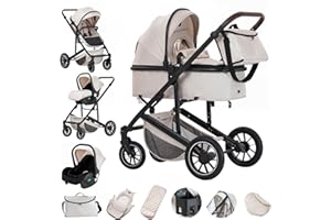 Gcarebb Cochecito 3 en 1, Cochecitos con asiento de coche, cochecito con mango ajustable en altura, cochecitos combinados de paisaje alto marco de aluminio adecuado para 0-4 años