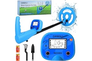 OMMO Metal Detector Kids, Dog LCD Display with Backlit, Aluminum Stem 17-32'' Adjustable, Kids Metal Detector with IP68 Waterproof Coil, Outdoor Metal Detector for Gold and Silver, Blue