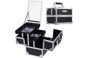 Joligrace Valigetta porta Trucchi, per Unghie, per Cosmetica Organizzatore Cofanetto con Specchio Makeup Beauty Case Viaggio Professionale (Nero)