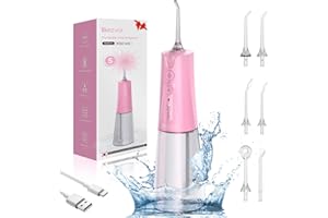 BEZVOI Water Flosser for Teeth Cordless: Oral Irrigator with 5 Modes, 300ML Water Tank IPX7 Waterproof Electric Tooth Cleaner, Water Floss with 6 Tips for Gums/Braces/Orthodontic/Dental Care Cleaning