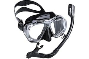 Dizokizo Snorkel Set Adults Snorkel Mask 180 Panoramic View Anti-Fog Anti-Leak Adjustable Straps Easy Breathing Diving Mask for Scuba Swimming Diving