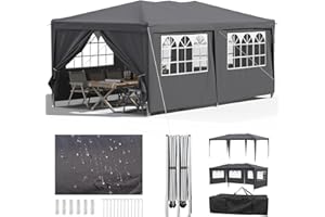 Velway 3x6m Gazebo da Giardino Pieghevole - Impermeabile e Resistente Tenda da Giardino con 6 Pareti Lateral - Tendone da Esterno Altezza Regolabile per Campeggio Feste Fiere Spiaggia - Grigio Scuro