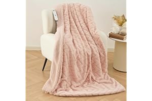 CURECURE Manta Eléctrica 130x180 cm, Suave Vellón de Conejo y Sherpa, 4 Niveles de Temperatura y Apagado Automático 10H, Calor Corporal Completo, Lavable, para Sofá Cama Oficina (Rosa)
