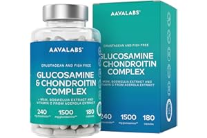 ‎AAVALABS Glucosamin Chondroitin hochdosiert 1500mg + MSM Kapseln hochdosiert - Glucosamin Chondroitin MSM Komplex +Boswellia & natürliches Acerola Vitamin C Ohne Krustentieren & Fisch - 180 Kapseln