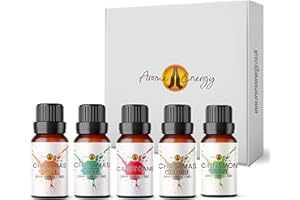 AROMA ENERGY Christmas Time Fragrance Oil Set 5 x 10ml | Gift Box for Home Diffuser Refill, Wax Melts, Candle Making, Soaps, Perfume | Xmas Cookie, Christmas Tree, Cinnamon Apple, Christmas Spice, Candy Cane