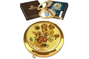 CARMANI Gold Plated Bronze pocket, compact, travel, Mirror decorated with Van Gogh 'Sunflowers' painting