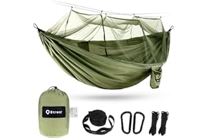 ‎BTRWOR BTRWOR Hängematte Outdoor mit Moskitonetz - Ultraleichte Reise-Camping-Hängematte - 300kg Traglast - Atmungsaktiv, schnell trocknende Fallschirm Nylon - 275x140cm (Oliv)