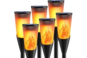 FIFLYING FIFIying Solar Lights Outdoor Garden, 6 Pack Solar Torch Light with Flickering Flame 600mAh Pathway Light Outside IP65 Waterproof Outdoor Decor for Patio Pathways Lawn Yard Decoration