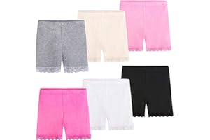 KEREDA Cycling Shorts Girls Black Dance Pe Shorts Kids with Lace Edge Sports 2-10 Years 6 Pack