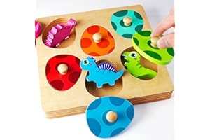 Montessori Spielzeug ab 1 Jahr, Greifpuzzle Steckpuzzle Sortierspiel für Mädchen Jungen Kinder 12-36 Monate, Dinosaurier Eier Holzspielzeug Geschenk für Ostern Geburtstag Weihnachten