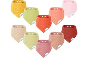 Miyacare 10 Stück Lätzchen Baby Dreieckstuch, Super Saugfähige,100% Baumwoll, Halstuch Baby, mit 4 Verstellbares Druckknopf, für Baby Jungen und Mädchen