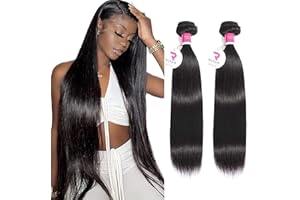 RICHAIR Fasci di capelli umani lisci 28 28 pollici, Straight Human Hair Bundles, 2 pacchi lisci 50 g/fascio (100 g in totale), fasci di capelli vergini non trattati al 100% con tessuto dritto Capelli umani