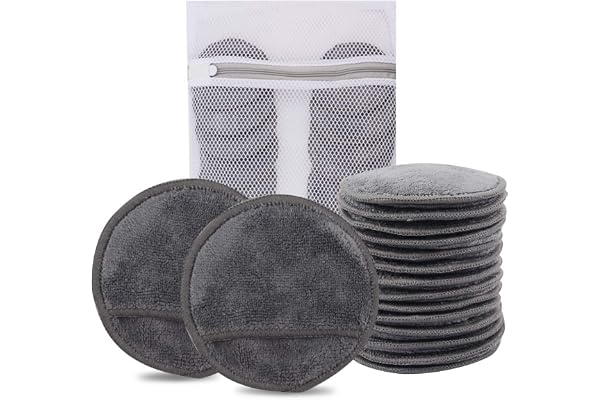 KinHwa Disques démaquillants Disques démaquillants lavables 14 pièces - Disques en coton Disques en coton réutilisables en microfibre avec sac à linge Doux et durables Lingettes démaquillantes gris