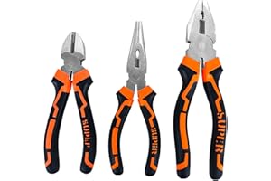 YHNDECO Alicates Electricista 3 piezas Alicates Multiusos Alicates Punta Fina Alicates de Presión Juego de Pinzas Cortantes Laterales Herramientas Electricista Para Profesionales del Bricolaje DIY Reparación