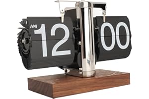 CICIGLOW Flip Clock, Single Sided Digital Flip Down Clock Retro Auto Mechanical Flip Clock Desk Clock for Home Livingroom 12 Hours (Stainless Steel Black)