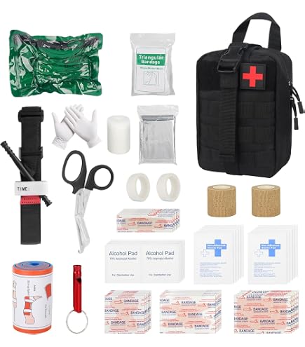 Kit De Survie Tactique IFAK 88 Pièces – Trousse De Premiers Soins Militaire Avec Garrot, Bandages, Attelle – Pour Camping, Randonnée, Chasse, Voyage – Noir MOLLE