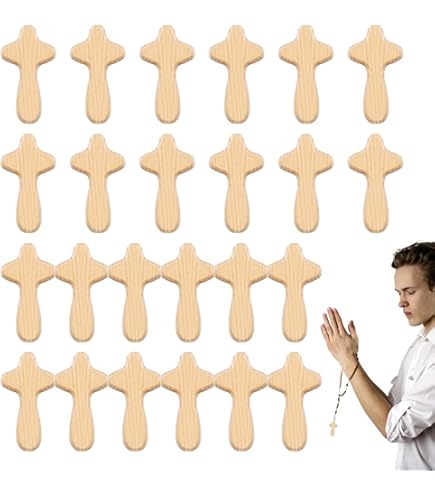 40 Holzkreuze + 10m Juteband - Für Kommunion & Taufgeschenke