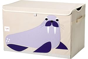 3 Sprouts Large Toy Chest with Lid and Handles - Sturdy Toy Box Storage Organiser for Boys & Girls, Spacious Collapsible Fabric Toy Chest Storage Box, Walrus