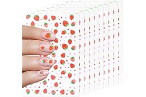 Xinjoduz 10 sztuk naklejek na paznokcie na lato samoprzylepne truskawki naklejki na paznokcie dla dzieci słodki wzór paznokci akcesoria truskawkowe wskazówki do manicure dla kobiet i dziewcząt